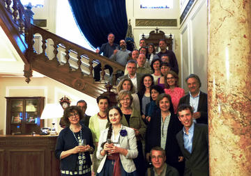 Gülru Necipoğlu and Ioli Kalavrezou in a group photograph,  Bucharest conference, organized by Alina Payne, sponsored  by the Getty Program. June 2015